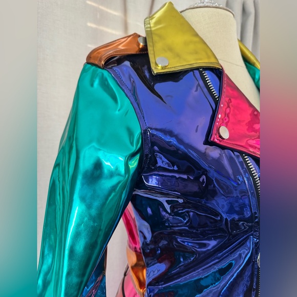 NWOT Club Exx by Dolls Kill Mirrored Color Block Moto Jacket, Sz M& Skirt Sz S - Picture 7 of 16